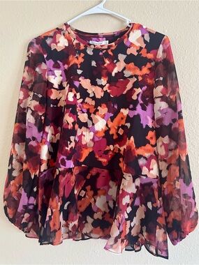 Chico's Floral Peplum Blouse - Purple, Orange, Black, Cream NWT